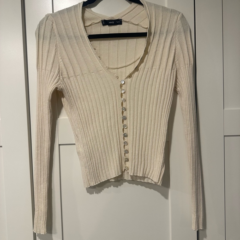 Mango Cream Ribbed Button-Up Blouse - Picture 1 of 2